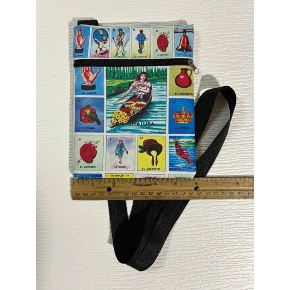 Loteria Mexican Bingo Card Crossbody Bag Small Travel Pouch Multicolor